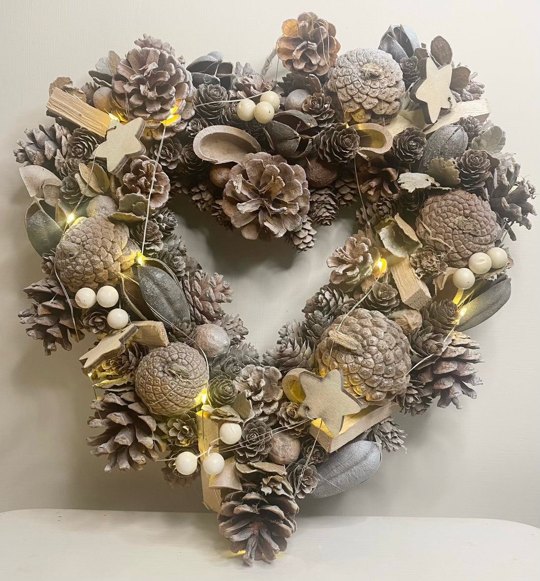 Gold & Natural Heart LED wreath